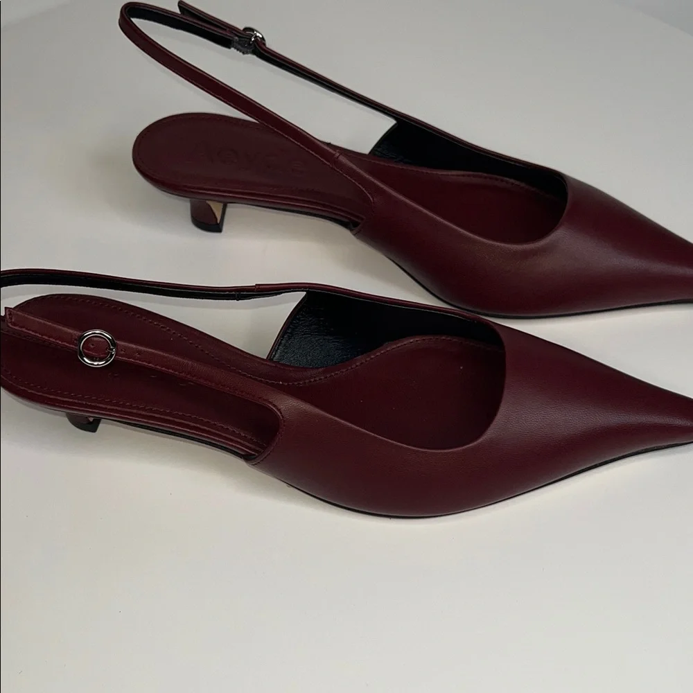 ♥️NWT AEYDE CATRINA NAPPA LEATHER SLINGBACK PUMPS IN BURGUNDY SIZE 40/US10 - Picture 10 of 15